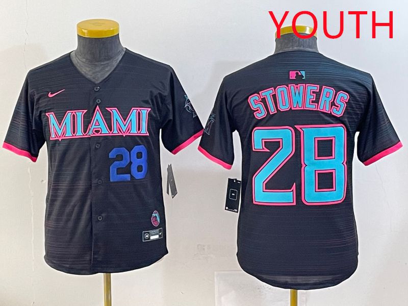 Youth 2025 Miami Marlins #28 Stowers Black Joint Name Nike MLB Jersey style 5->youth mlb jersey->Youth Jersey